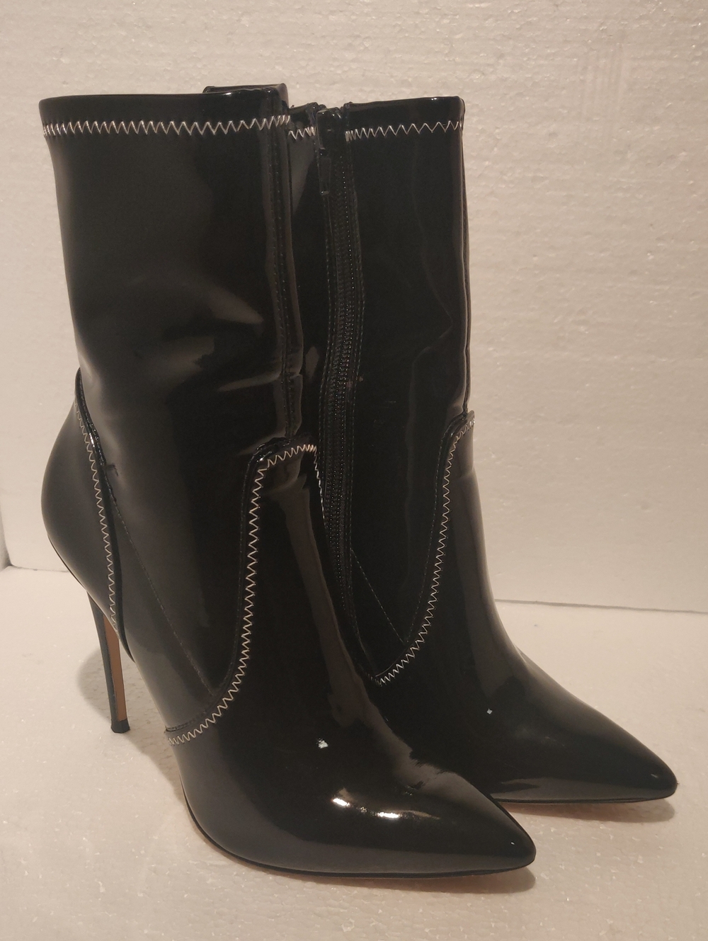 ALDO Black Patent Stiletto Ankle Boots with Contrast Stitching